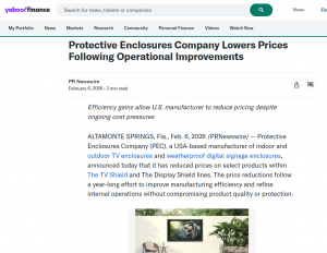 Outdoor TV Enclosure Makers, PEC, Makes Operational Improvement / Yahoo Finance